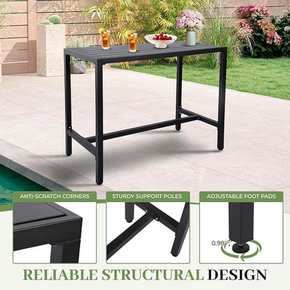 Outdoor Bar Table, Patio Counter Height Bar Table, 47" Rectangle Bar Table for Patio, Garden, Yard, Balcony, Poolside (Black, 47'')