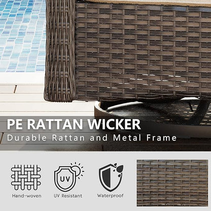 Wicker Swivel Rocking Chairs Set 2, Outdoor Brown Wicker Swivel Glider Chair Outdoor Rocking Chair with Water-Resistant Cushions, Beige