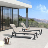 PURPLE LEAF Outdoor Lounge Chair Set Patio Chaise Pool Lounger Aluminum Frame with 2 Side Table and Wheels for Outside - Photo 2