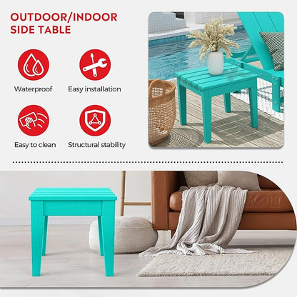 Costaelm Small Outdoor Side Table, Patio End Table Weather Resistant Outdoor Coffee Table, Square Conversation Table for Indoor, Porch, Balcony, Garden, Poolside, Deck, Turquoise