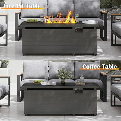 Sundale Outdoor 7 Pieces Patio Furniture Set with Fire Pit Table, L-Shaped Outdoor Sectional Sofa with 6 Inch Olefin Cushion, All-Weather Modern Metal Outdoor Conversation Sets