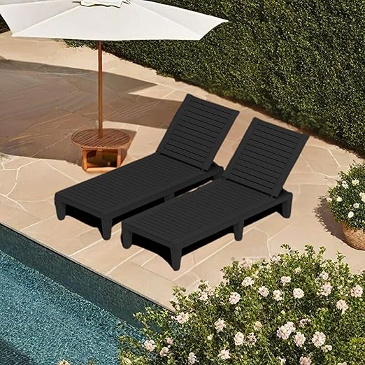 YITAHOME Patio Lounge Chair Set of 2, Outdoor Chaise Lounge with 5-Position Backrest, 265lbs Weight Capacity for Backyard, Poolside, Waterproof & Easy Assembly (Black)