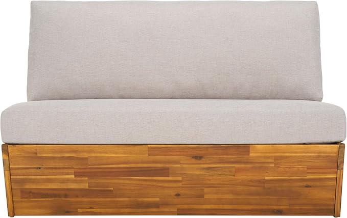 SAFAVIEH Outdoor Patio Furniture Collection Lynn Natural & Light Grey Solid Wood Sofa (PAT7329B) - Photo 1