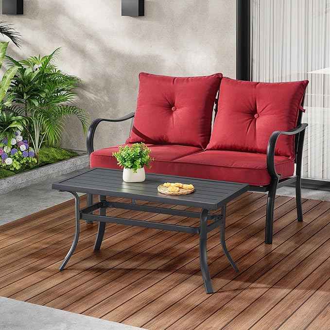 ONBRILL Small Metal Outdoor Coffee Side Table, Steel Coffee Tables for Patio, Outside, Garden, Balcony, Backyard and Living Room, Rectangle, Grey