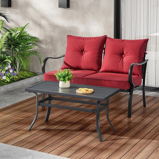 ONBRILL Small Metal Outdoor Coffee Side Table, Steel Coffee Tables for Patio, Outside, Garden, Balcony, Backyard and Living Room, Rectangle, Grey