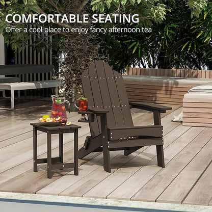 LUE BONA Folding Adirondack Chair Set of 4, HDPS Weather Resistant Patio Chair, 350lbs Heavy Duty, One-Step Folding for Balcony Garden, Wood Grain Texture, Outdoor Fire Pit Seating, Dark Brown