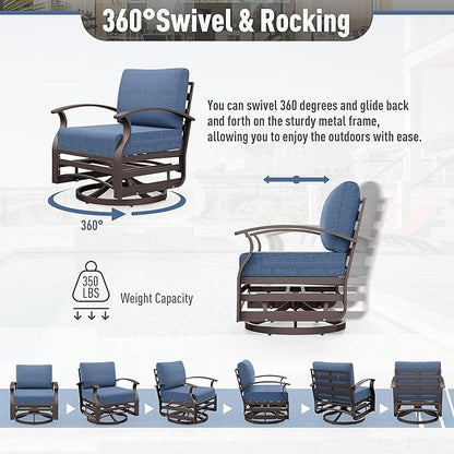 Kurapika 5 Pieces Patio Furniture Set, Outdoor Aluminum Swivel Gliders Rocker, Patio Bistro Set Rocking Chair with Thickened Cushions and Side Table(Navy Blue)