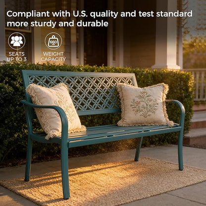 Grand patio 50" Outdoor Bench, Garden Benches with Anti-Rust Metal Powder Coated Frame, Patio Bench for Front Porch Park Outside Furniture Decor, Lake Shore