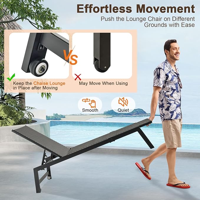 Giantex Patio Chaise Lounge Chair - Outdoor PE Rattan Recliner Chair with Wheels, 5-Position Adjustable Backrest, Steel Frame, Wicker Tanning Chair for Deck, Poolside, Yard, Beach Sunbathing Chair(1)