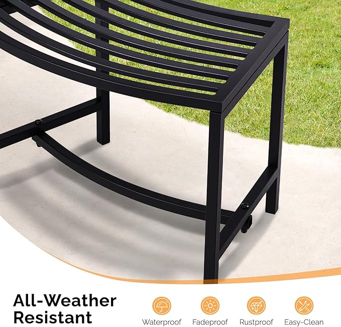 VINGLI Outdoor Metal Curved Bench, Weatherproof Fire Pit Bench Set of 4, Heavy Duty Steel Backless Benches - Photo 4