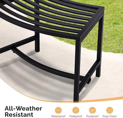 VINGLI Outdoor Metal Curved Bench, Weatherproof Fire Pit Bench Set of 4, Heavy Duty Steel Backless Benches, Metal Outside Seating for Garden, Patio, Plant Stand and Holder