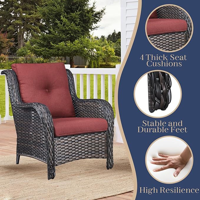 HUMMUH 6 Pieces Patio Furniture Set Wicker Patio Chairs Set of 2 with Sofa Ottomans Side Table Outdoor Furniture Conversation Set for Yard,Garden,Porch