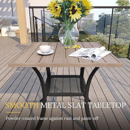 VICLLAX Small Square Outdoor Patio Table, All Weather Metal Outdoor Dining Table for Lawn Garden, 27.5"x 27.5" Patio Table for Outside, Grey Wood-Like Tabletop