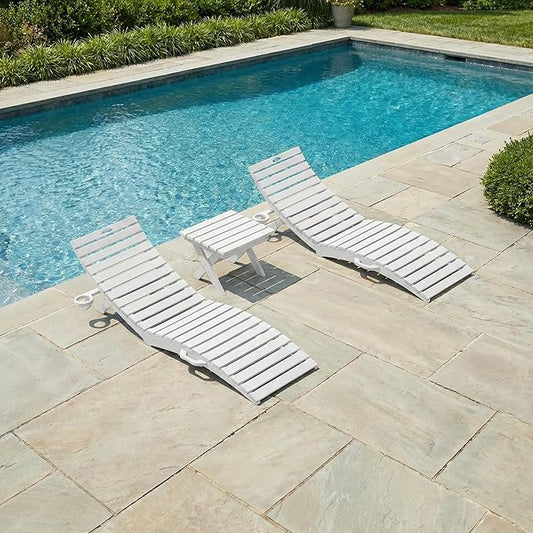 in-Pool Lounge Chairs Set of 2, Folding HDPE Pool Chairs Anti-Floating No Sandbags with Cup Holder & Handles, Outdoor Chaise Lounge for Poolside, Patio & Sun Deck(White)