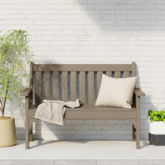Costaelm Garden Bench, Farmhouse Park Front Porch for Entryway Bench Outdoor Seating Low Bench Patio Bench Outside/Indoor, Weathered Wood