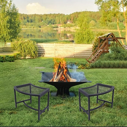Metal Fire Pit Curved Bench, 44" Backless Powder-Coated Mesh Outdoor Bench, Weatherproof Garden Chair Seating for Firepit Deck Patio Porch Yard, Black, Set of 2