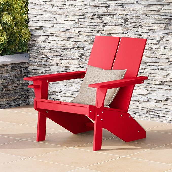 WestinTrends Riviera Outdoor HDPE Modern Adirondack Chair with Cup Holder, Red