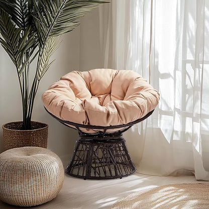 VINGLI Outdoor Papasan Chairs with Thick Cushions 360 Degree Swivel Chair, Patio Chairs Lounge Chair Rading Chair for Balcony, Yard, Porch (Brown)