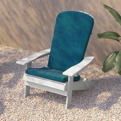 Flash Furniture Charlestown Folding Adirondack Chairs Poly Resin Frame-All-Weather Cushions-Indoor/Outdoor Use, Set of 2, White/Teal