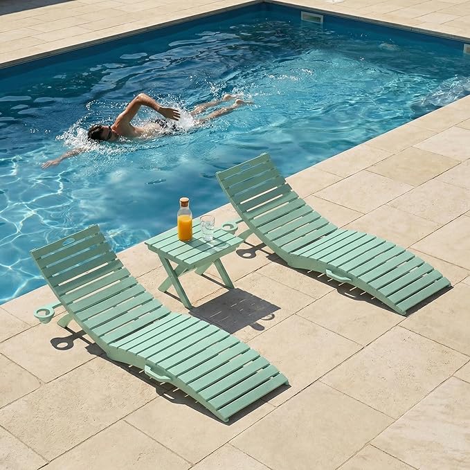 Pre-Assembled Folding in-Pool Lounge Chair, HDPE Outdoor Chaise Lounge with Cup Holder, Pool Lounge Chair for Poolside - Photo 1
