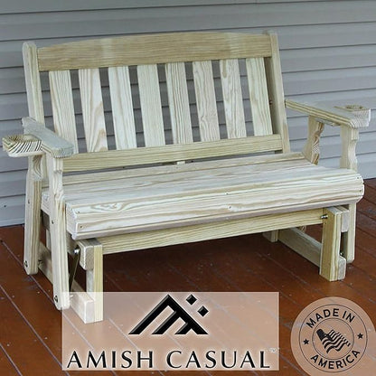 Amish OUTLET STORE Heavy Duty 800 Lb Mission Pressure Treated Porch Glider with Cupholders (5 Foot, Unfinished)