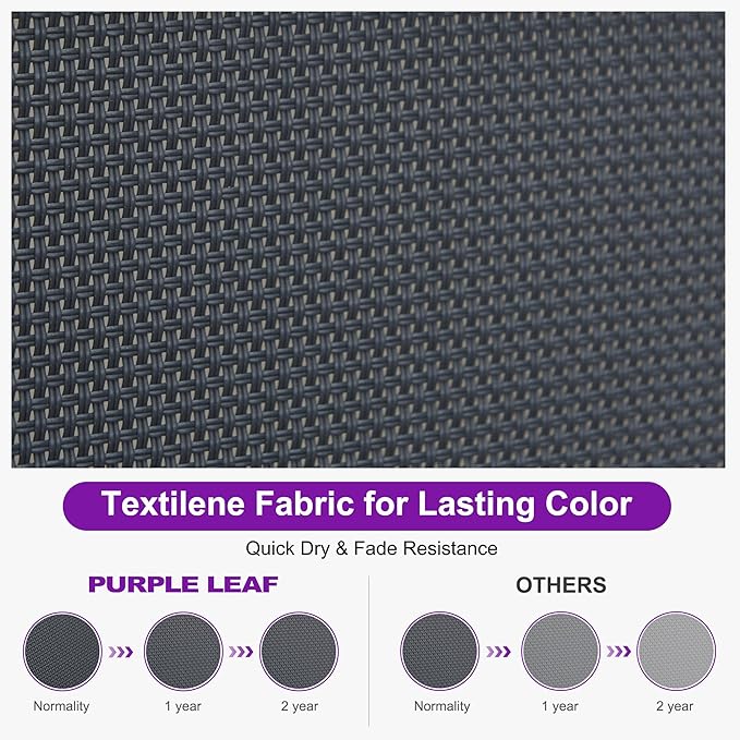PURPLE LEAF Outdoor Chaise Lounge Set of 3 Plastic Pool Lounge Chair with Metal Side Table Patio Stackable Lounger Chair for Poolside Sunbathing Beach Deck Yard, Dark Grey