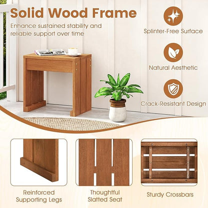 Tangkula Small Wood Outdoor Bench, Patio Backless Bench with Solid Wooden Frame, Compact Side Table & Plant Stand with 242 LBS Weight Capacity, Bench for Backyard, Porch, Entryway, Garden