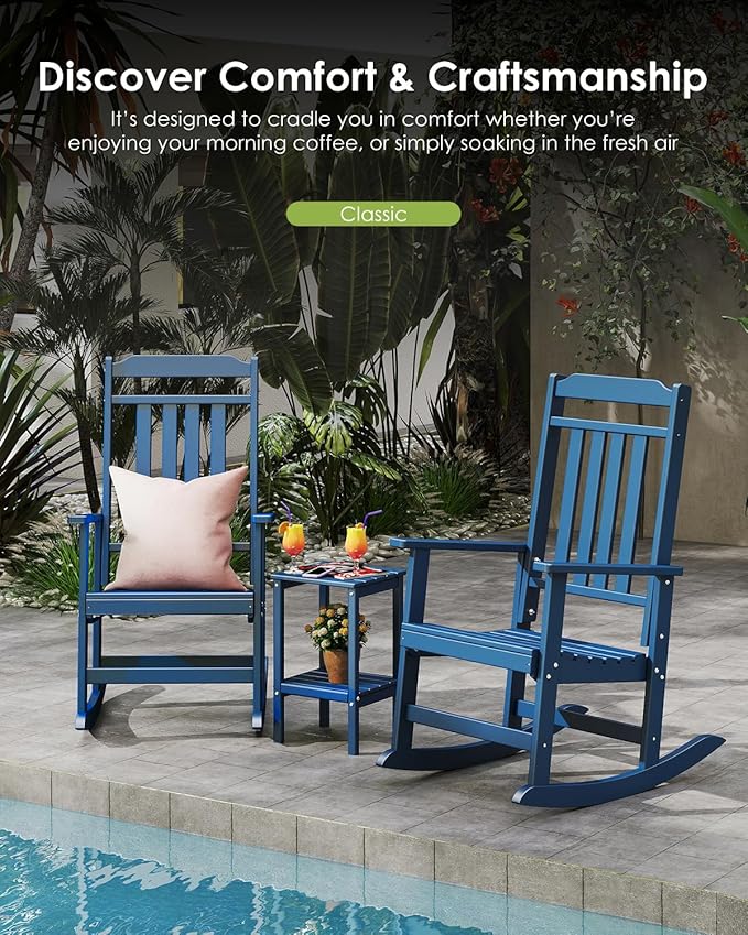 GREENVINES Outdoor-Rocking-Chairs-Set-of-2 | HDPE Plastic | Patio Rockers | Porch Rocker Chair | Oversized | High Back | Big & Tall | Blue