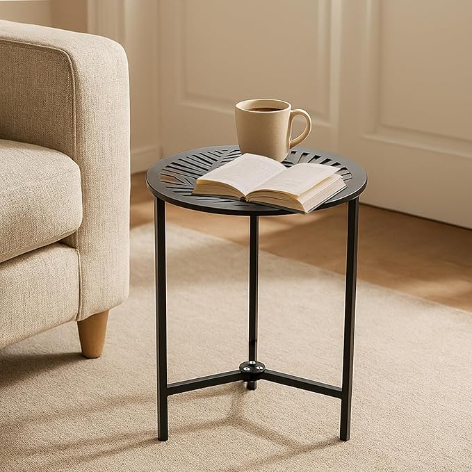 Party Zealot Set of 2 Small Round Metal Side Tables, 13-Inch Black Outdoor End Tables for Patio, Balcony - Photo 8