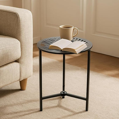 Party Zealot Set of 2 Small Round Metal Side Tables, 13-Inch Black Outdoor End Tables for Patio, Balcony, Porch or Garden – Weather-Resistant Corner Coffee Table for Small Spaces & Indoor Plant Stand
