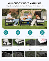 SERWALL 2 Pieces Single Cushioned Sofa Armchair, Black HDPE Adirondack Outdoor Sofa Lounge with Khaki Cushion - Photo 3