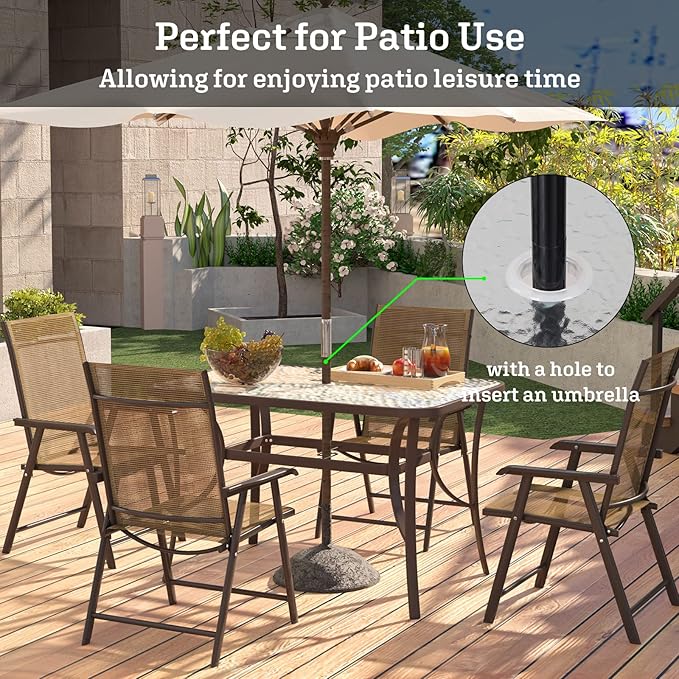 soges 47in Outdoor Patio Bistro Coffee Tea Table, Rectangular Tempered Glass Steel Frame Dining Table with Umbrella Hole - Photo 7
