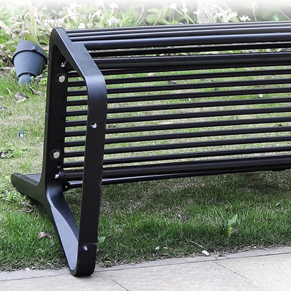 All-Weather Cast Aluminum Garden Bench, Outdoor Loveseat Chair for Patio, Yard & Balcony, 150cm Black Slatted Seat with Backrest - Durable & Stylish Park Furniture