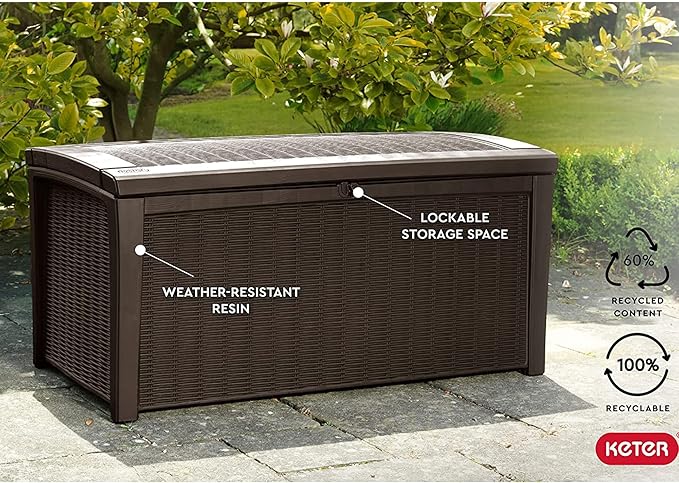 Keter Borneo 110 Gallon Resin Deck Box - Organization and Storage for Patio Furniture, Outdoor Cushions, Throw Pillows - Photo 7
