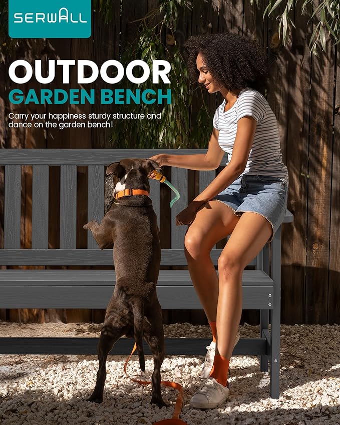 SERWALL Outdoor Bench, HDPE Outdoor Benches Weatherproof, 2-Person Garden Bench with 660 lbs Weight Capacity - Photo 7