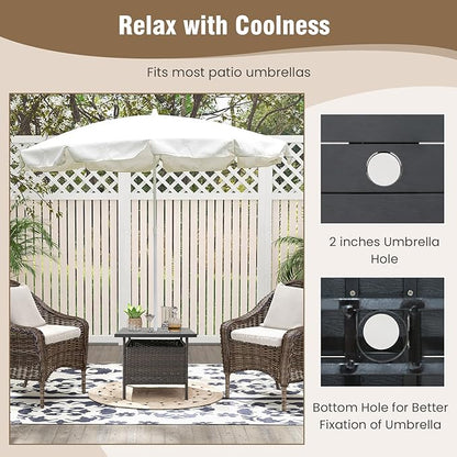 Tangkula Outdoor Wicker Table, Rattan Coffee Table with Umbrella Insert Hole, HDPE Tabletop & Sturdy Metal Frame, Patio Umbrella Side Table Stand for Backyard, Garden, Poolside (Mix Brown)