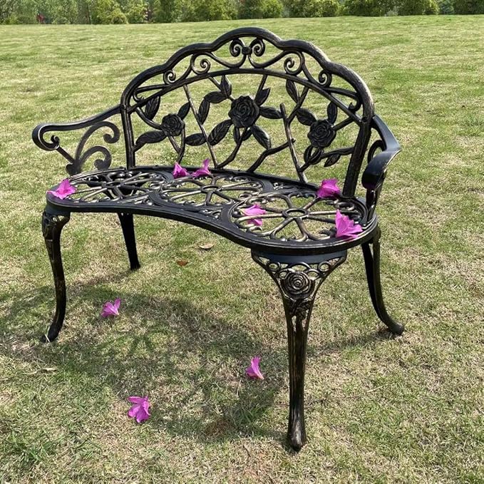 Mandolin Outdoor Park Garden Chair, All Chair Anti Rust Cast Aluminum Patio Yard Bench - Photo 1