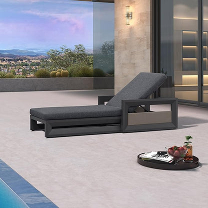 PURPLE LEAF Outdoor Chaise Lounge 2 in 1 Design Reclining Lounger Chair with Cushion Deluxe Aluminum Oversize Pool Lounge Chairs with Armrests & Backrest for Patio Poolside Backyard, Grey