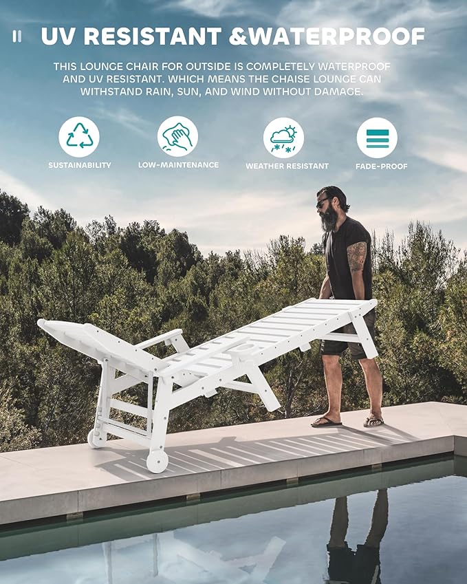 SERWALL Patio Chaise Lounge Chair, 78'' Long HDPE 5 Positions Adjustable Outdoor Lounger - Photo 6