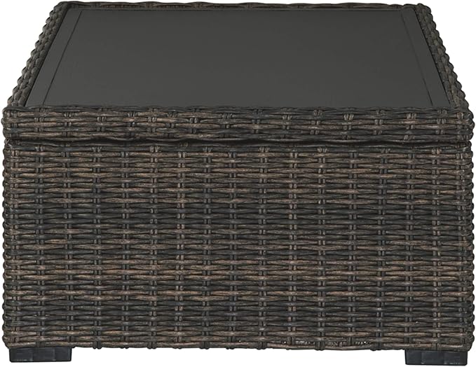 Signature Design by Ashley Grasson Lane Outdoor Wicker Cocktail Table with Aluminum Frame, Brown