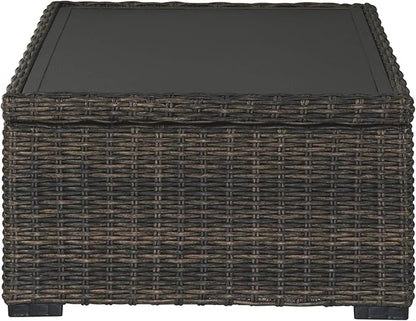 Signature Design by Ashley Grasson Lane Outdoor Wicker Cocktail Table with Aluminum Frame, Brown