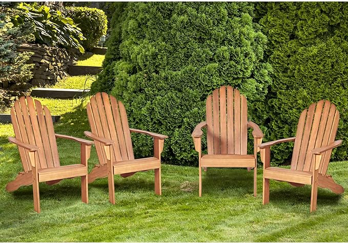 Tangkula Adirondack Chair, Acacia Wood Adirondack Lounger Chair, Outdoor Armchairs with Slatted Seating, Weather Resistant