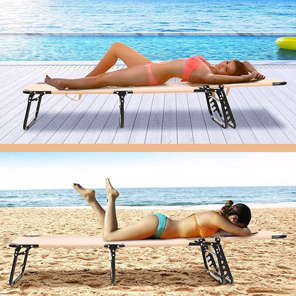 GYMAX Beach Lounge Chair, Sunbathing Chair Patio Lounge Chair Folding Adjustable Recliner with Hole for Face (1, Sand)