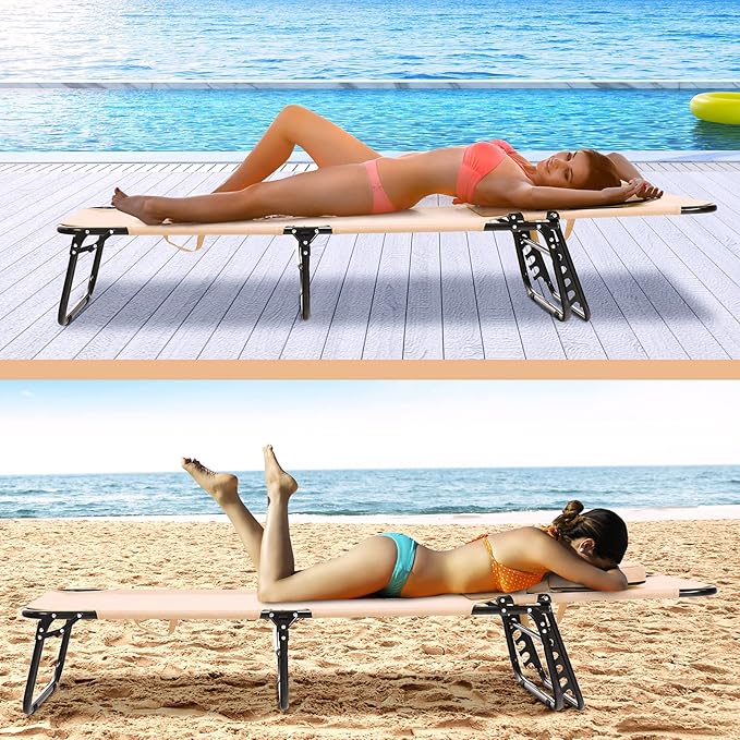 GYMAX Beach Lounge Chair, Sunbathing Chair Patio Lounge Chair Folding Adjustable Recliner with Hole for Face