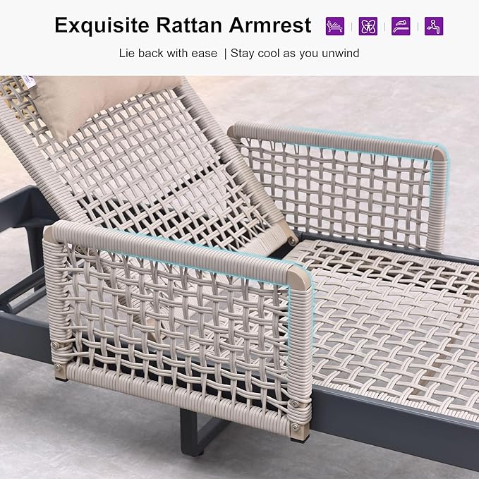 PURPLE LEAF 4 Pieces Outdoor Chaise Lounge Set Rattan Wicker Lounger with Arms Poolside Furniture Adjustable Recliners - Photo 4