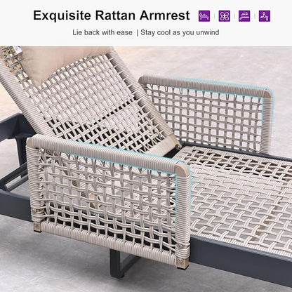 PURPLE LEAF 4 Pieces Outdoor Chaise Lounge Set Rattan Wicker Lounger with Arms Poolside Furniture Adjustable Recliners Patio Lounge Chairs for Beach Yard Garden Balcony, Dark Grey