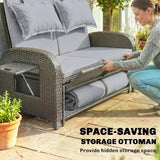 Outsunny Patio Rattan Daybed, Wicker Outdoor Daybed with Storage Ottoman, Loveseat Sofa with Adjustable Backrest - Photo 8