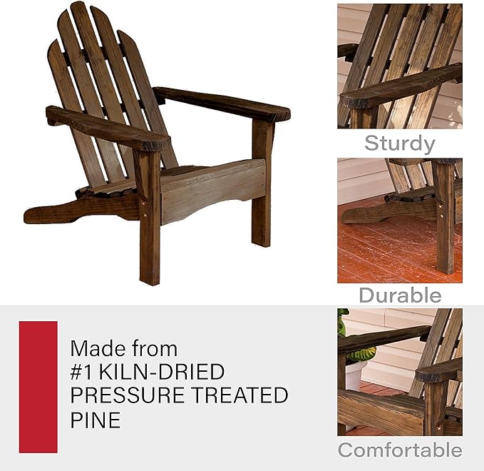 Amish Casual Heavy Duty Adirondack Chair in Dark Walnut - Authentic Amish Craftmanship from Treated Pine, Outdoor Chair Made in The USA, 800 Lb Weight Capacity