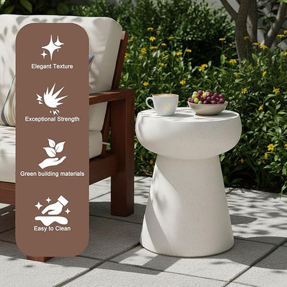 Outdoor Side Table Round Concrete End Table Faux Stone Side Tables Travertine Small Coffee Tables for Indoor Outdoor, Garden Stool Plant Stand for Porch, Backyard Patio, 14.56" Pedestal