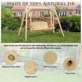 2-Seat Wooden Log Porch Swing With Stand, Rustic Hardwood Chair Bench, Curved Back, for Outside Yard, Garden, Deck - Photo 7